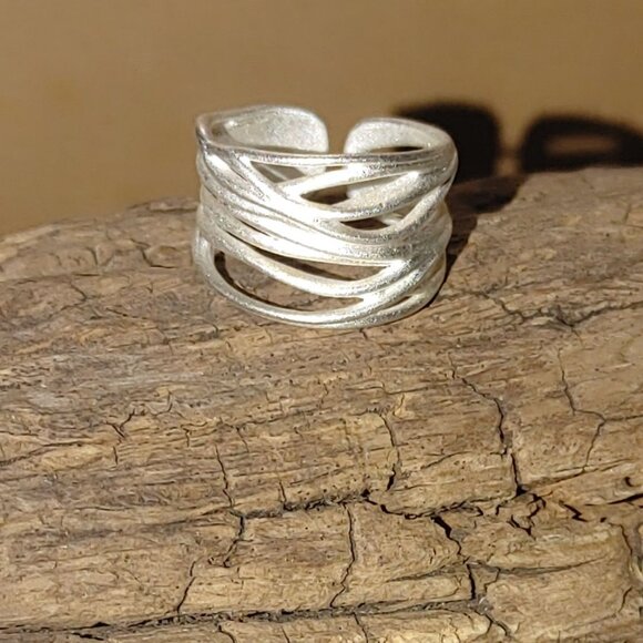 Artisan Sterling Silver 925 Ring Matte Wrap Twist Cuff Band Open Back Adjustable - Picture 4 of 9